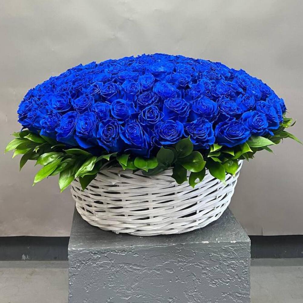Корзина из 101 синей розы Эквадор