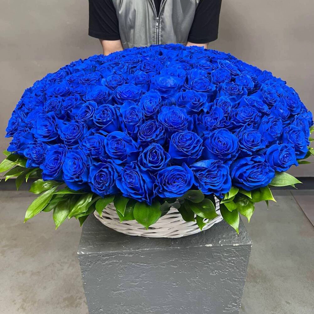 Корзина из 101 синей розы Эквадор