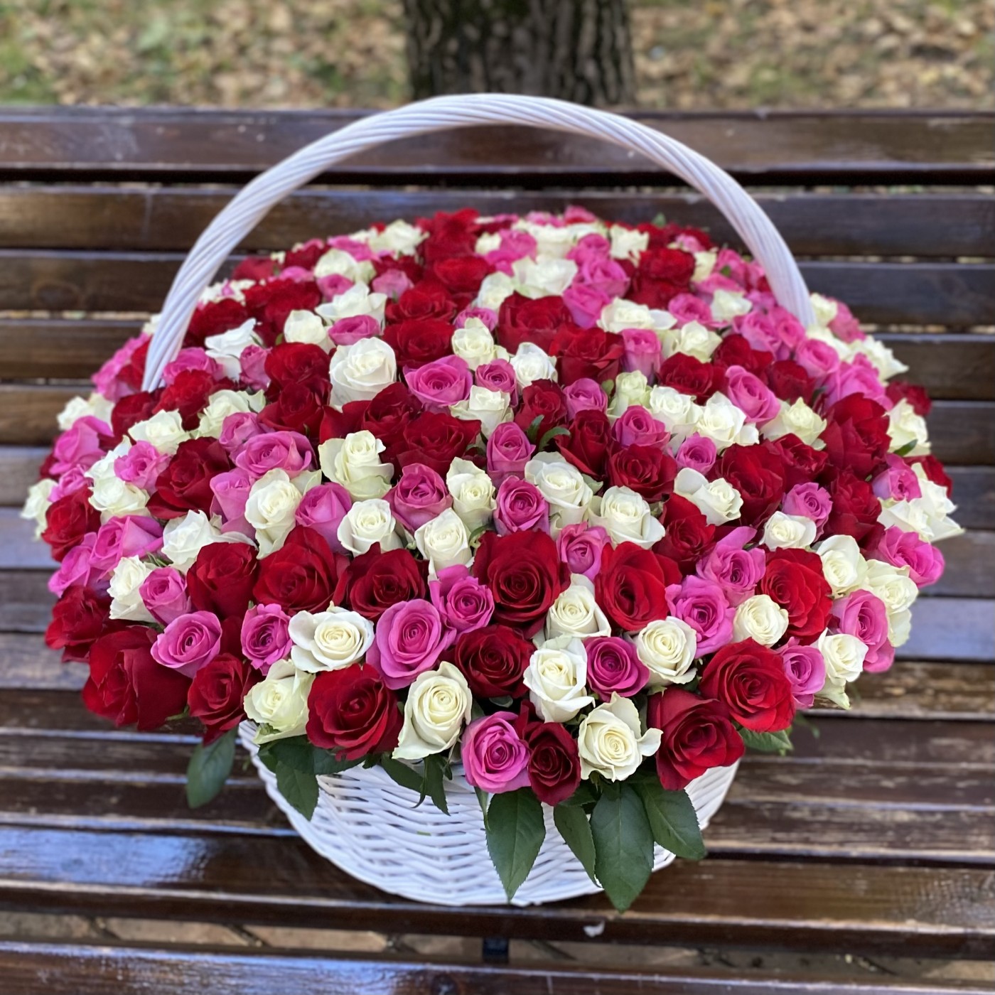 301 роза МИКС в корзине