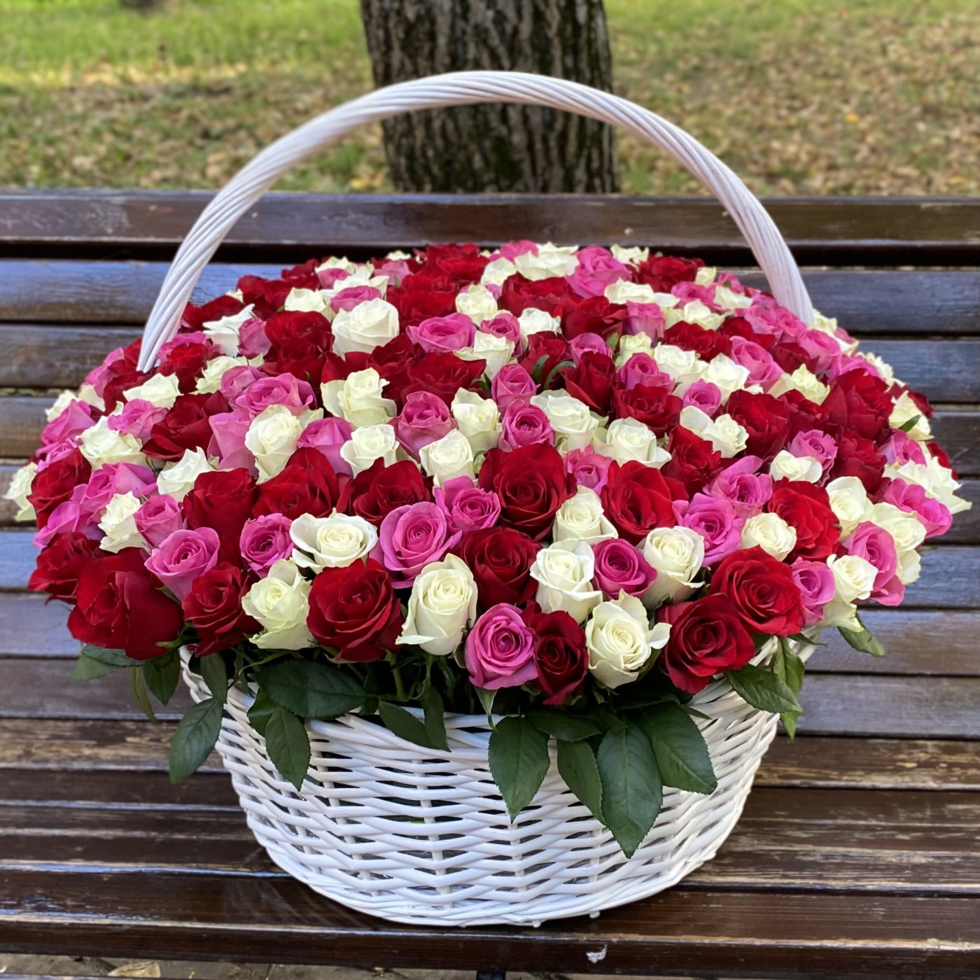 301 роза МИКС в корзине