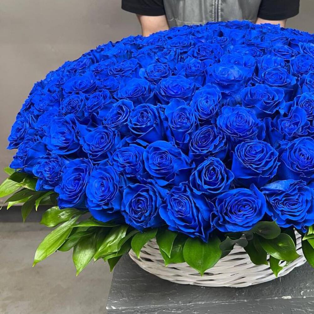 Корзина из 101 синей розы Эквадор